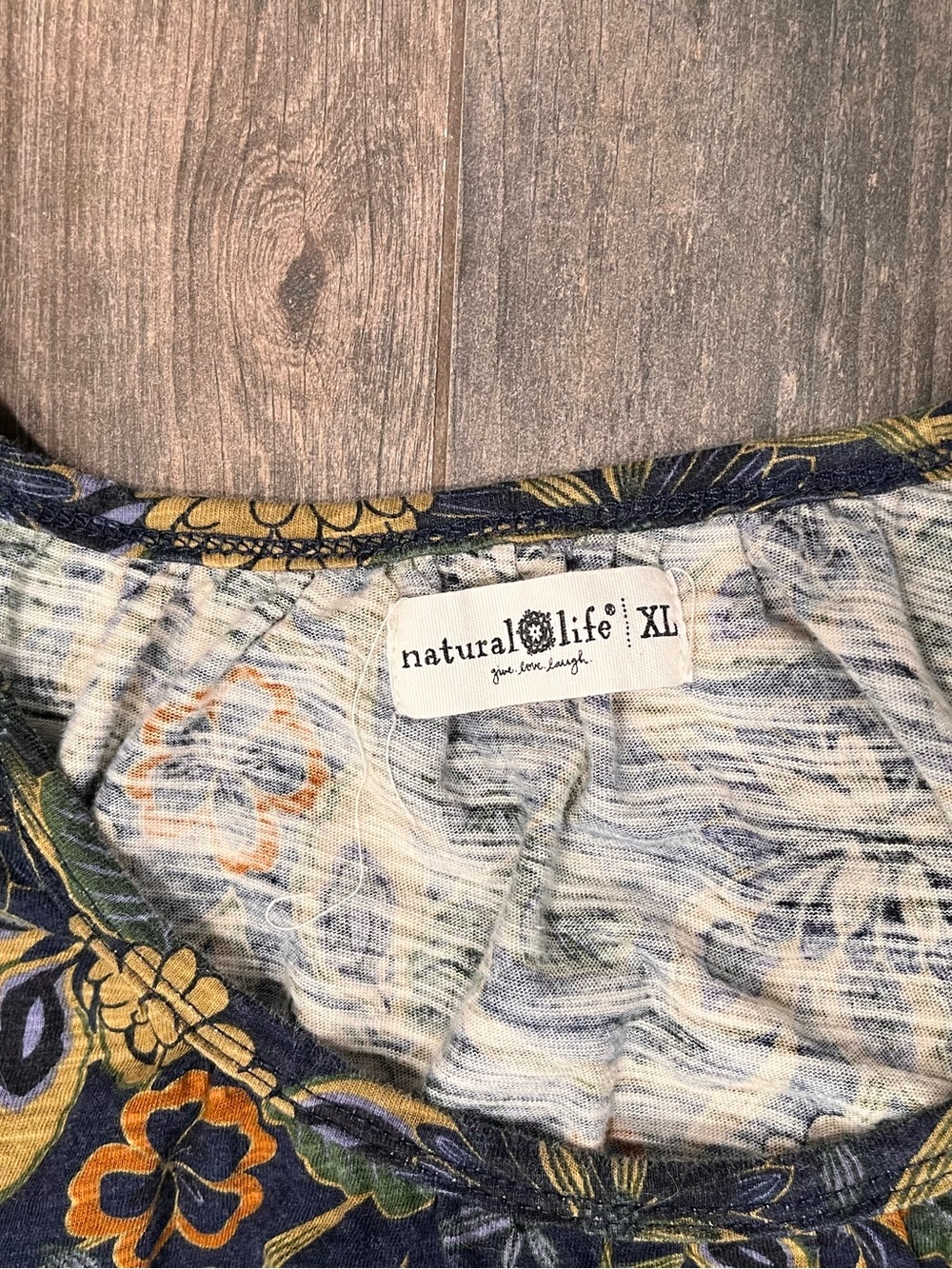 Natural Life Iris Top 100% Cotton Long Sleeve Navy Blue Dahlias Floral Size XL - Picture 7 of 10
